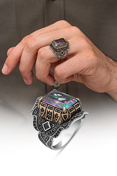 ALYANSEVİM Mistik Topaz Taşlı 925 Gümüş Yüzük Erkek