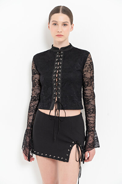 Kikiriki Black Eyelet Detailed Mini Skirt