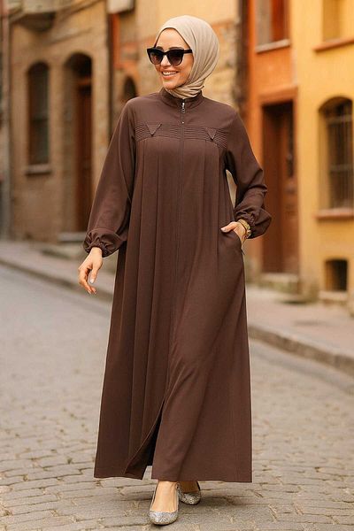 Neva Style Zippered Mink Hijab Abaya 45295V