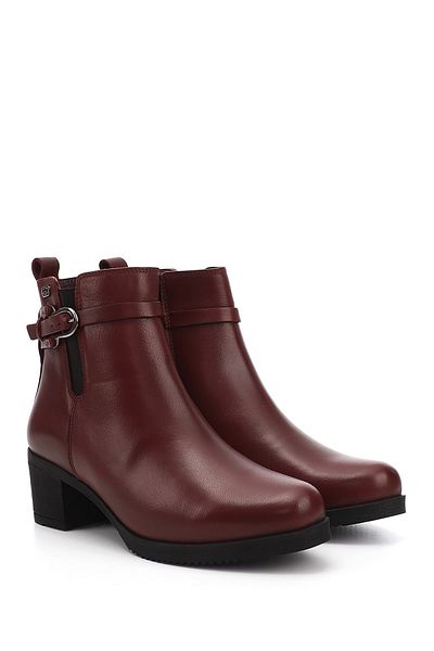 GÖNDERİ(R) Women/Girls Burgundy Antique Zippered Thick Heeled Genuine Leather Boots