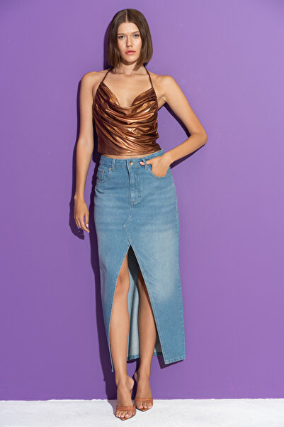 Kikiriki Blue Front Slit Denim Skirt