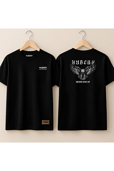 HUBERYWEAR تي شيرت مطبوع على الظهر للرجال - مكتوب عليه "لا تستسلم أبدًا" مع شكل نسر |   ملاءمة مريحة / هابيري