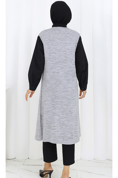 RESPİRO Wearable Soft Draped Simple Long Women's Vest Dark Gray Black Mixture Tesettür Vest