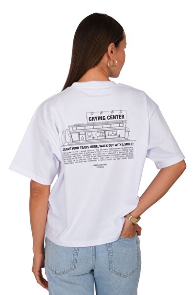 Coredra Γυναικείο μπλουζάκι Crying Center Boxed Fit Λευκό C590