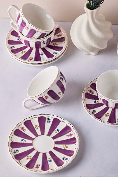 Perotti Balat Mor 6 Kişilik 12 Parça Porselen Kahve Takımı