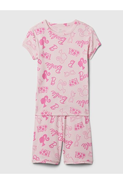 GAP Kız Çocuk Pembe Organik Pamuk Barbie Desenli Pijama Takımı