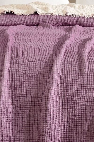 VAROL Single 5 Layer 100% Cotton Muslin Bedspread - Purple