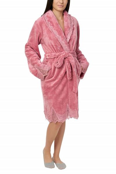 Centini Women's bathrobe with lace appliqués, Jeannine, dark powder pink