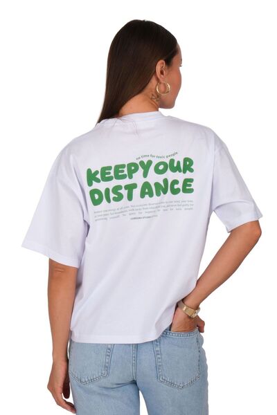 Coredra Keep Your Distance Boxed Fit Γυναικείο T-Shirt Λευκό C590