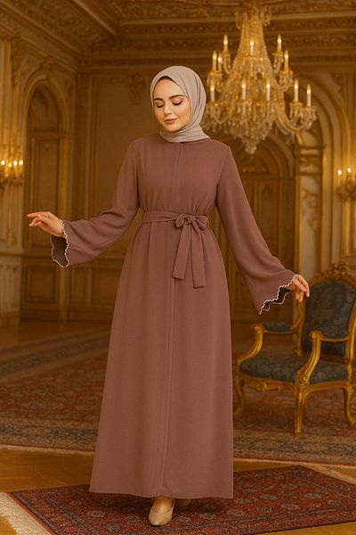 Neva Style Belted Dusty Rose Hijab Ferace 29125Gk