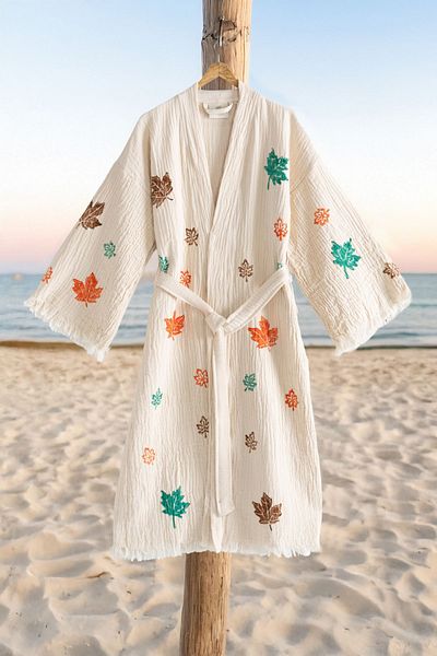 VAROL Organic 100% Cotton Kimono Collar Sabali Bathrobe Beach Dress - Fall - L/XL