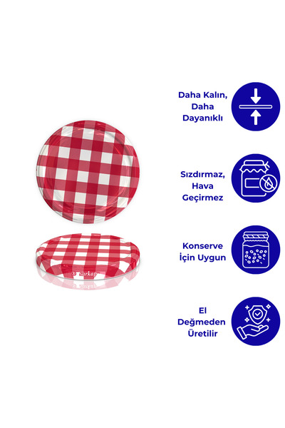 Sarkap Hijyenik Paketli 10 adet Kavanoz Kapağı – Mat Kırmızı Ekose – 82 mm
