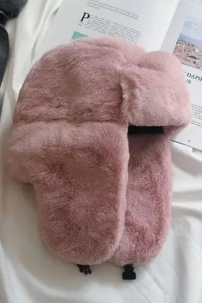 BAHELS Soft Pink Plush Ear Clip-on Beret Pilot Hat