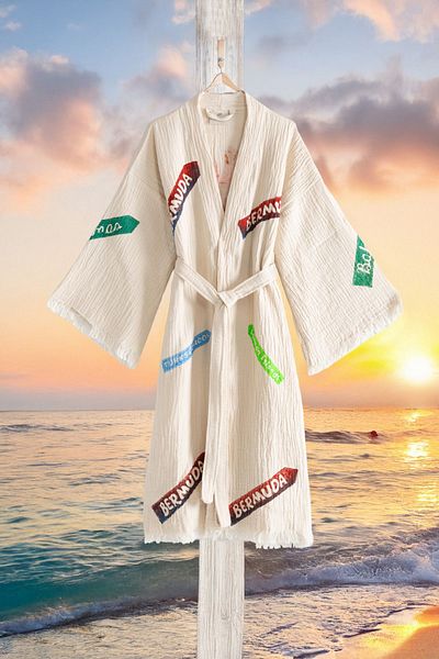 VAROL Organic 100% Cotton Kimono Collar Sabali Bathrobe Beach Dress - Nomada - L/Xl