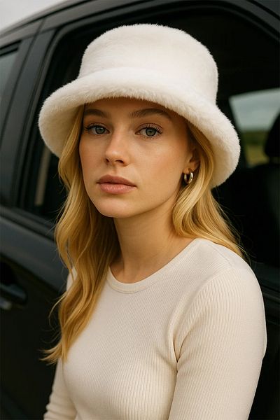 BAHELS Beige Plush Soft Textured Bucket Hat