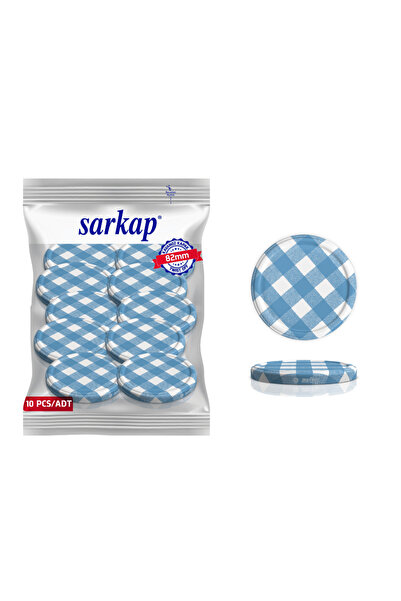 Sarkap Hijyenik Paketli 10 adet Kavanoz Kapağı – Mat Mavi Ekose – 82 mm