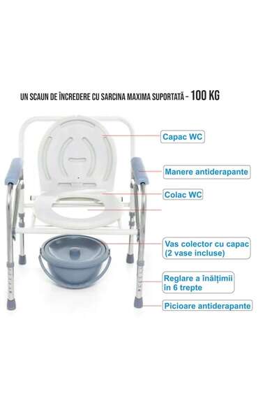 GABOS Scaun WC pliabil cu înălțime reglabilă și accesorii multiple