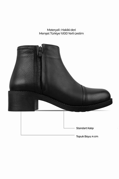Lal Shoes & Bags Kleos Women's Genuine Leather Double Zipper Front Stitching Detailed Heeled Boots-Black