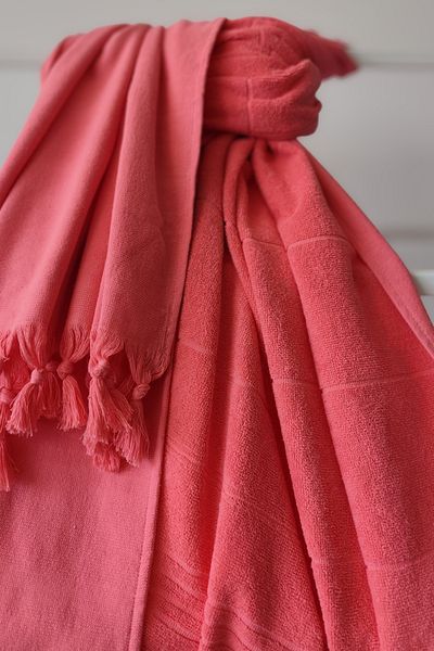 Sevim 100% Cotton Towel Peshtemal 90X170Cm - Soft Beach Towel-Coral