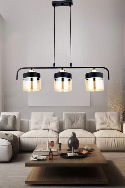 ESSLİGHT Fırat 3 Row Chandelier Dining Table Above Living Room Kitchen