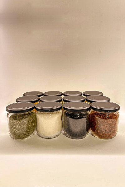 Sarkap Home 12'li 425 ml Mat Siyah Kapaklı Shrinkli Baharatlık Kavanoz