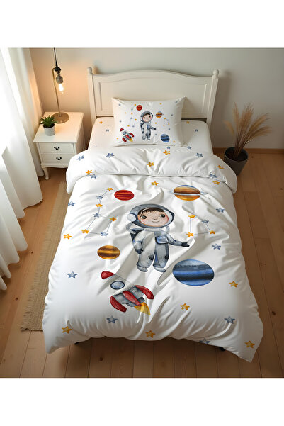 Evmila Çift Taraflı Astronot Desenli Çarşafsız -baskılı Tek Kişilik Nevresim ...