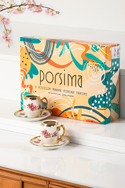 Porsima 3189 Aurora 12 Parça Yaldızlı Porselen Türk Kahve Fincan Takımı