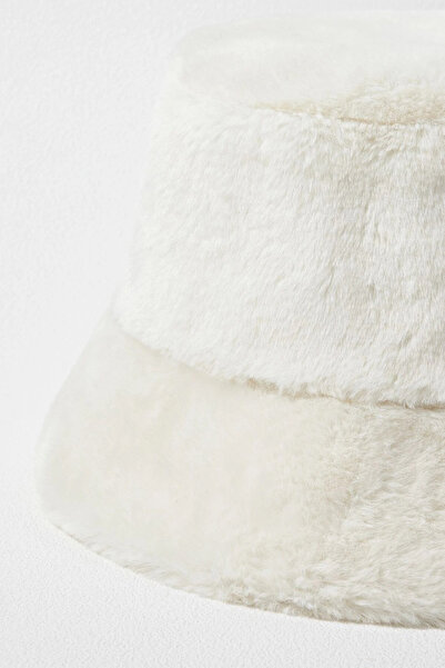 BAHELS Bílý plyšový klobouk s měkkou texturou