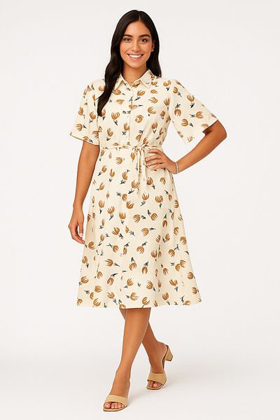 dorbe floral design short sleeve button-down midi with belted waist shirt dress