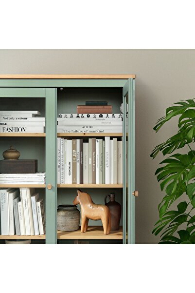 IKEA vitrin, gri-yeşil-açık kahverengi, 90x197 cm