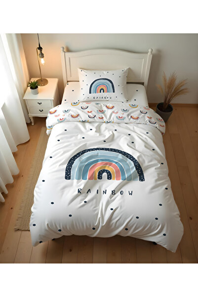 Evmila Çift Taraflı Gökkuşağı Desenli Çarşafsız -baskılı Tek Kişilik Nevresim...