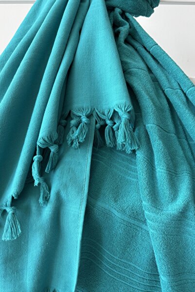 Sevim 100% Cotton Towel Peshtemal 90X170Cm - Beach & Pool Towel - Cyan