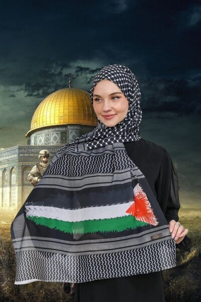 ALADİYAR شال الباشمينا ذو هامش طويل بنمط الفوشيا الفلسطيني