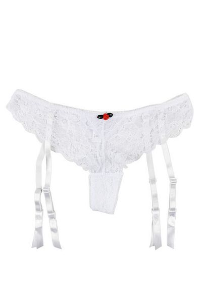 Lemila Garter belt with thong panties, white