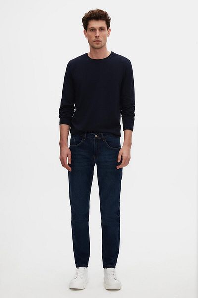 D'S Damat Ds Damat Comfort Fit Navy Blue Straight Jean Jeans Five Pockets Washed Denim Trousers
