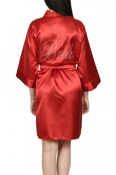 Centini Red BRIDE robe, personalized with glam pebbles