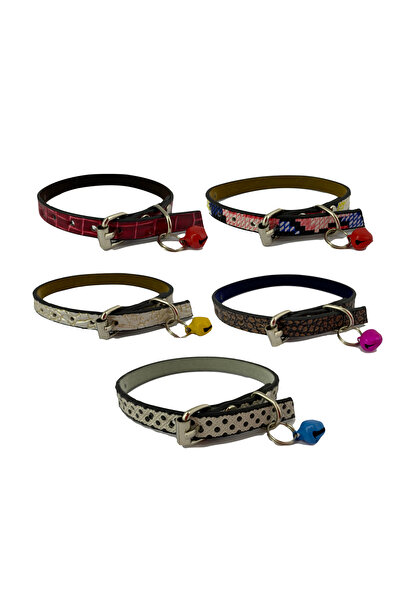 Elite 5 li Set Zilli Deri Kedi Tasması 30 cm
