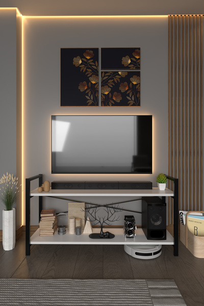 Webburada Beyaz Renk Metal Ayak Tv Ünitesi Televizyon Sehpası Lcd Ünitesi Tv ...