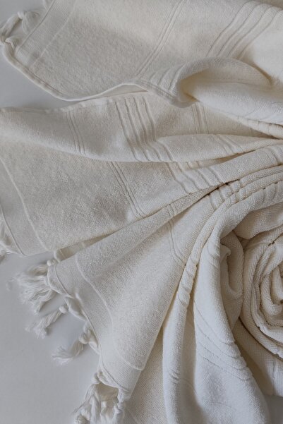 Sevim 100% Cotton Towel Peshtemal 90X170Cm - Beach & Pool Towel - Ecru
