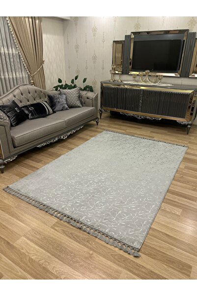 Bordo Halı Bambu Yıkanabilir Kaymaz Oturma Odası Salon Mutfak Çocuk Odası Halısı Açık Gri Gümüş Simli Bambu