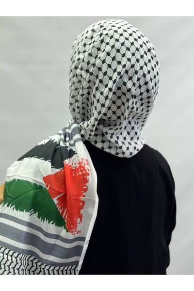 ALADİYAR Palestine Puchsia Pattern Long Fringed Pashmina Shawl