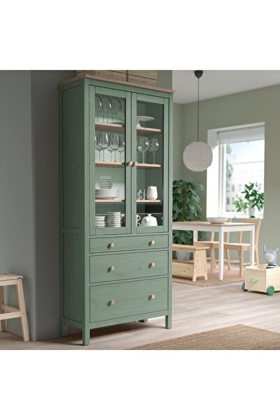 IKEA vitrin, gri-yeşil-açık kahverengi, 90x197 cm