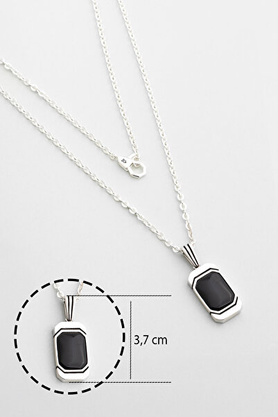 So CHIC... Oniks Taşlı Rodyum Kaplama 66 Cm Gümüş Erkek Kolye