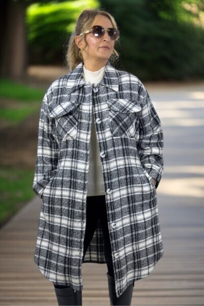 yagmurberen JACHETĂ TUNICĂ MĂRIME MARE CU DETALII DE CĂPĂȚĂ CU BUTOANE PE FAȚĂ