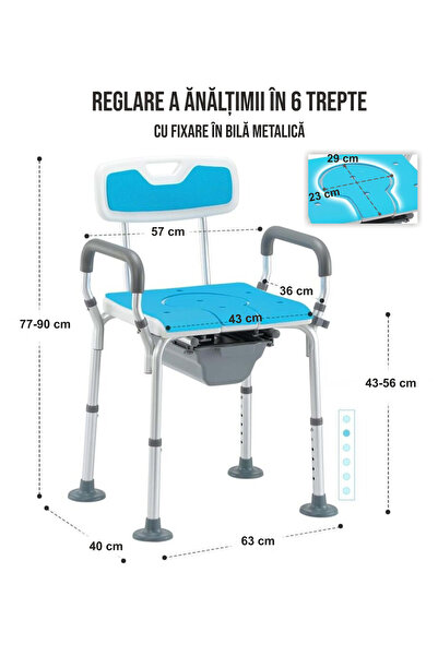 GABOS Portable Toilet Chair GABOS™, Adjustable Height, Durable Aluminum and Plastic
