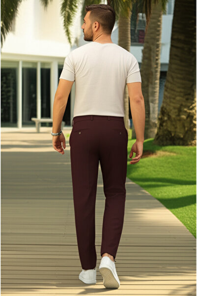 hello7 Bordo Düz Kesim Erkek Smart Casual Pantolon