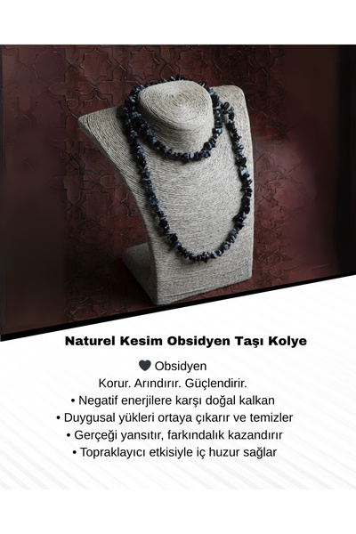 ÇAKRA DOĞAL TAŞ Sertifikalı Naturel Kesim Obsidyen Taşı Kolye