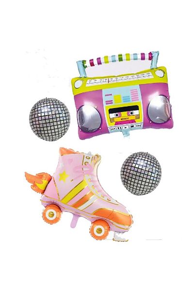 partidolu Retro Disco 80's 90's Party Tape Balloon Skate Shaped Foil Balloon 4 Pieces