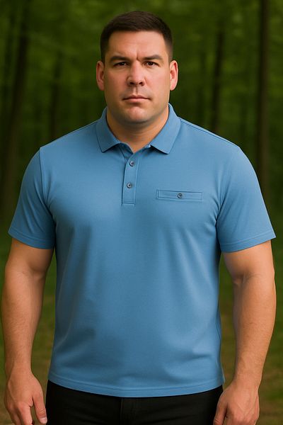 Maccali Men's Plus Size Basic Blue Polo Neck T-Shirt with Pockets