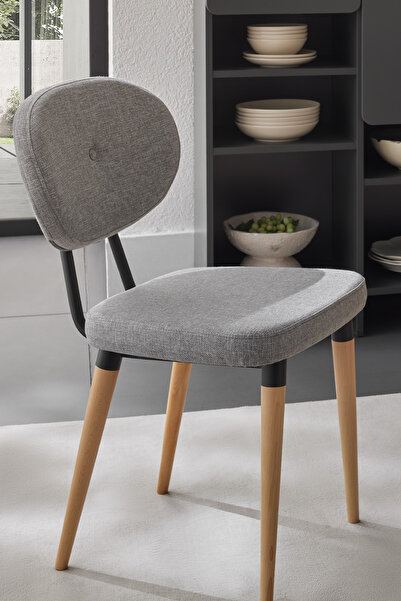 Enza Home Palladio Sandalye, Keten Dokulu Kumaş - Koyu Gri
